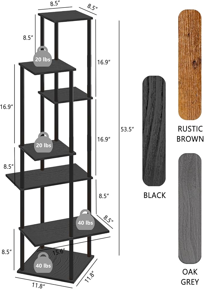 Tall Plant Stand Indoor, 7-Tier Modern Plant Shelf for Multiple Plants, Wood Metal Flower Holder for Living Room Balcony Bedroom, Black