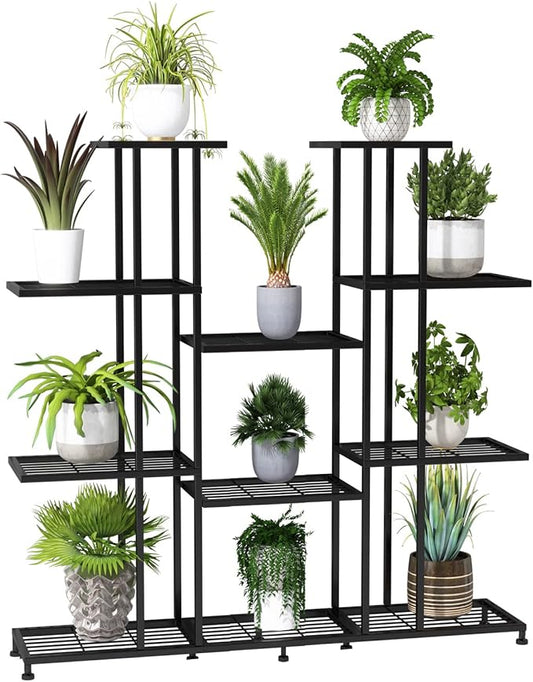 Twhep Heavy Duty Metal Plant Stand, large Multifunctional Plant Stand for Indoor Outdoor, for Tall Large Rack for Living Room Garden Balcony, Black(9 Tier)