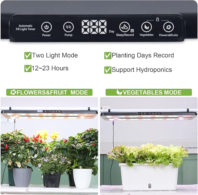 22" x 10" Grow Lights for Indoor Plants and Vegetables, Full Spectrum LED Growing Lamp for Indoor Garden Greenhouse - Features Two Smart Light Mode, 12~23H Timer - 1 Pack (1 Pack Black)