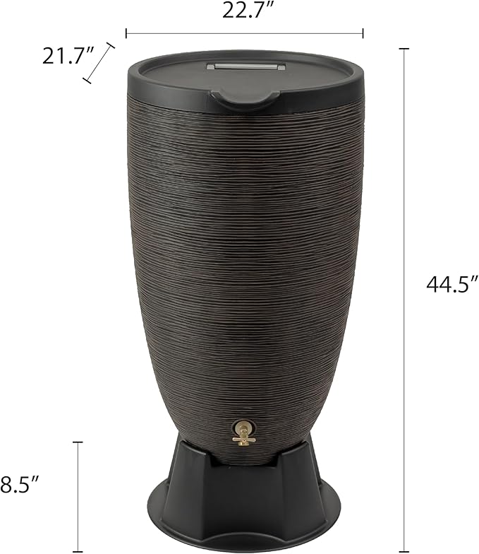 RTS Home Accents Newport 50‑Gallon Flat‑Back Rain Barrel with Stand & Planter Bundle – Bronze | Removable Lid, UV-Stabilized Outdoor Water Storage