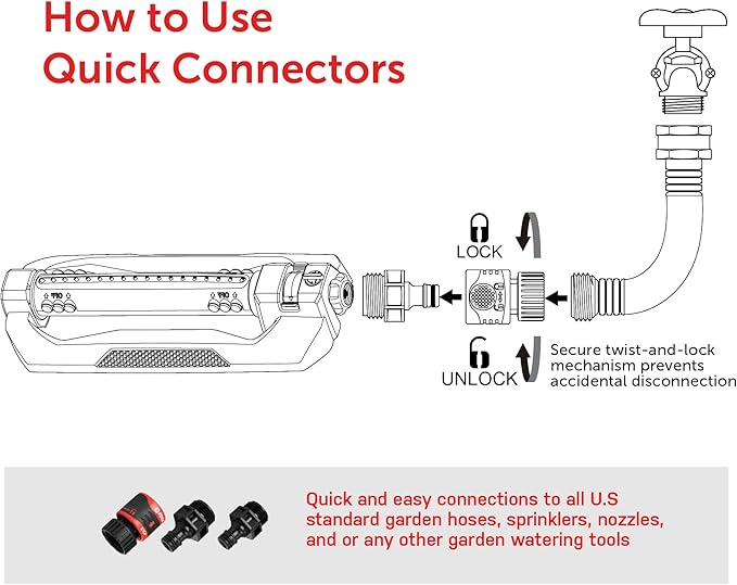 Eden 94112 3-Way Turbo Oscillating Sprinkler for Large Yard and Lawn W/Quick Connect Starter Set, Covers up to 4,499 sq. ft