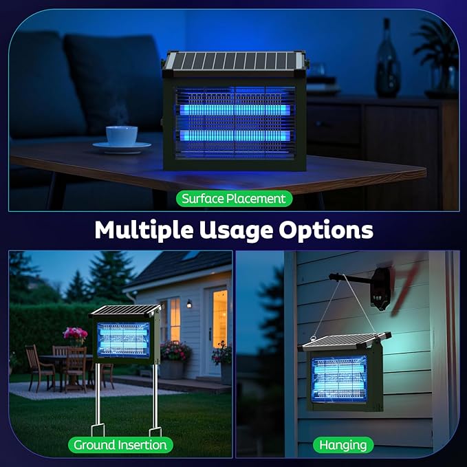 Solar Bug Zapper Outdoor, Mosquito Zapper Waterproof Electric Fly Zapper Rechargeable Mosquito Killer Lamp with 10W Solar Panel, 4500V Cordless Fly Trap for Backyard, Patio, Garden, RV, Camping