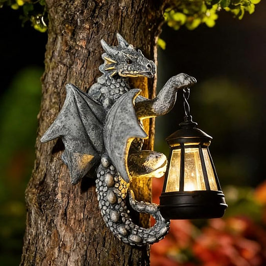 Dragon Tree Hugger Garden Decor - 9.3 Inch Garden Statues Lawn Ornaments for Outside Balcony Yard Whimsical Art Outdoor,Medieval Fantasy Halloween Decor