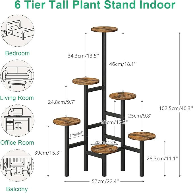 6 Tier Corner Plant Stand Indoor Outdoor, Tall Large Plant Shelf for Multiple Plants, Tiered Flower Pot Holder, Metal Display Plant Shelves for Living Room, Balcony, Patio, Garden(Rustic Brown)GPS514R