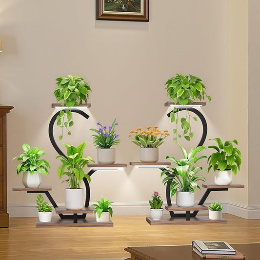 Plant Stand Indoor with Grow Lights - 5 Tiered Indoor Plant Shelf, 30" Small Plant Stand for Indoor Plants Multiple, S-Shape Plant Rack Display Shelf, Flower Holder for Living Room, Patio (2 Pack)