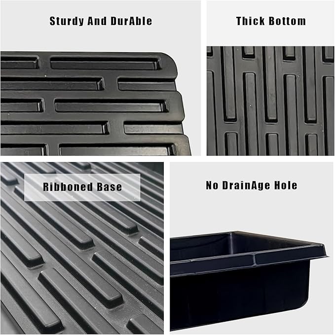 Plant Growing Nursery, Standard 1020 Trays Plastic Sturdy Farmer Self Seedling Tray for Microgreens Indoor Nursery Pots Transplantation (5-Pack, 21.6"×11.2", 2.52" Deep, no Holes)