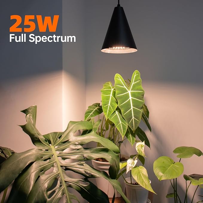 Bstrip Hanging Grow Lights, Full Spectrum Hanging Plant Lights for Indoor Plants, 25W Black Grow Light Bulbs with 16.4FT Power Cord, 3000K Grow Light for Indoor Plant with Timer for Garden, Flowers