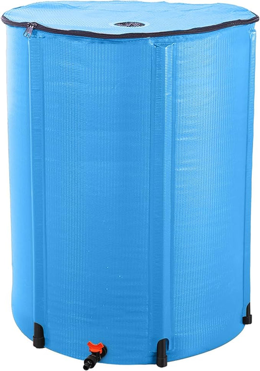 Collapsible Rain Barrel, 100 Gallon Portable Rainwater Collection System, Rain Catcher Barrel, Water Storage Tank with Spigots and Overflow Kit, Rain Water Barrel Collector for Garden, Blue