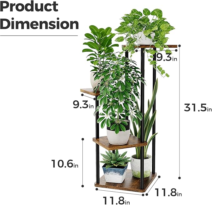 Bamworld 4 Tier Plant Stand Small Plant Shelf for Indoor Plants Corner Flower Stand Wooden Plant Holder for Balcony Living Room Bedroom Brown