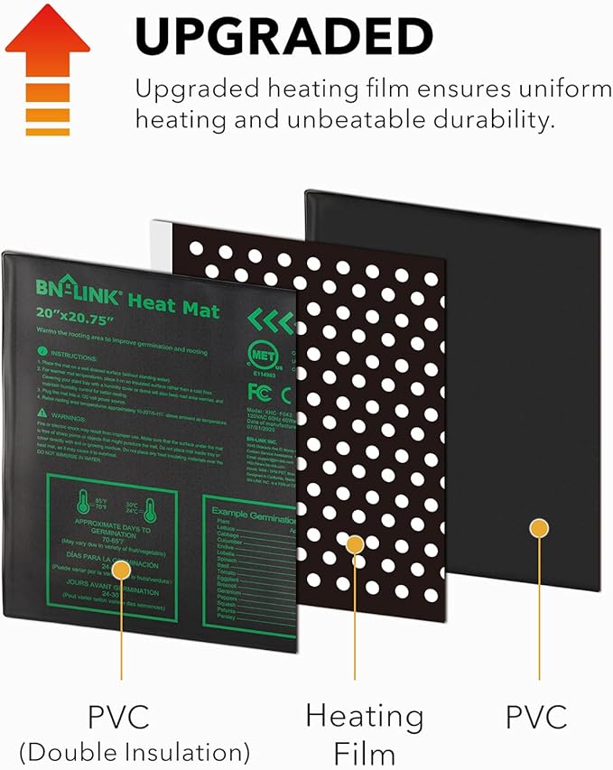 BN-LINK Seedling Heat Mat Warm Hydroponic Heating Pad Waterproof 20" x 20.75" for Seed Starting Greenhouse and Germination