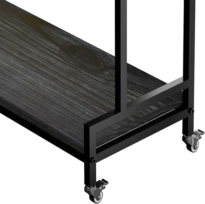Plant Stand Indoor with Wheels 37” H, Rolling Plant Shelf Rack Outdoor,Metal Plant Stands with Solid Wood for Multiple Plants,Industrial Ladder Plant Flower Shelf for Garden,Living Room,Black