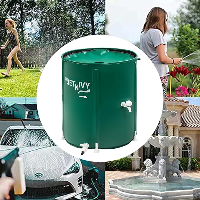 Rain Barrel Upgrade Anti-Collapse Collapsible Rainwater Collection System,Portable Water Storage Tank,Garden Water Catcher（Green,100G