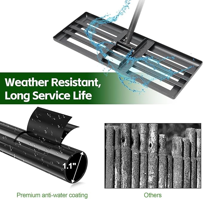 Lawn Leveling Rake 30”x10” Large Heavy Duty Metal Lawn Leveler with 65” Long Adjustable Handle Proffesional Yard Leveling Rake for Soil Dirt Sand Compost Efficient Folding Lawn Leveling Tool