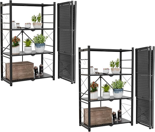EAGLE PEAK 4-Tier Foldable Greenhouse Shelf, Heavy Duty Metal Storage Rack, No Assembly Steel Shelving Unit, Plant Stand for Greenhouse and Multi-Use Storage, 28”x14.6”x44.7”, 520 lbs, 2 Pack, Black