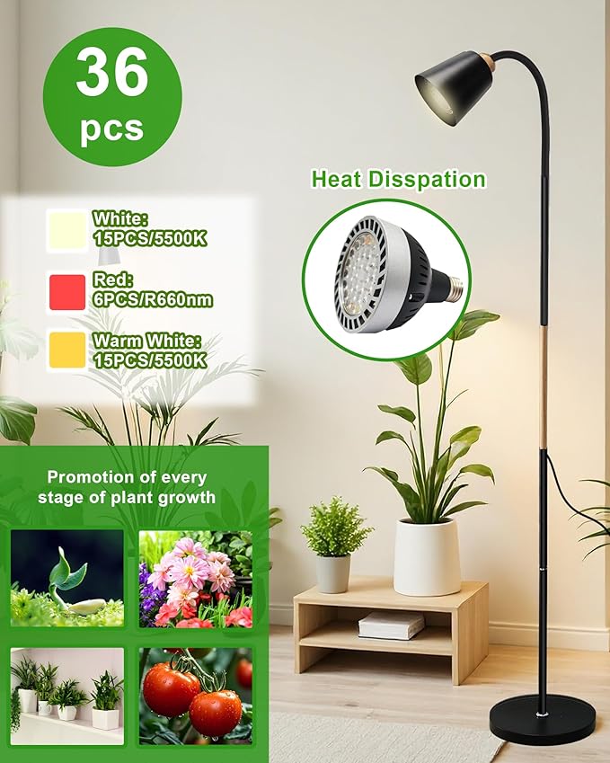 Standing Plant Grow Light, LED Growing Light Full Spectrum for Indoor Plants，4/8/12H Timer, Flow Grow Light for Tall Large Indoor Plants