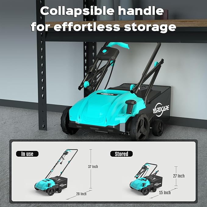 13-Inch 2-in-1 Electric Dethatcher & Scarifier, 12 Amp Lawn Tool with 8 Gal Collection Bag, Adjustable Depth, Powerful Motor for Healthier Grass