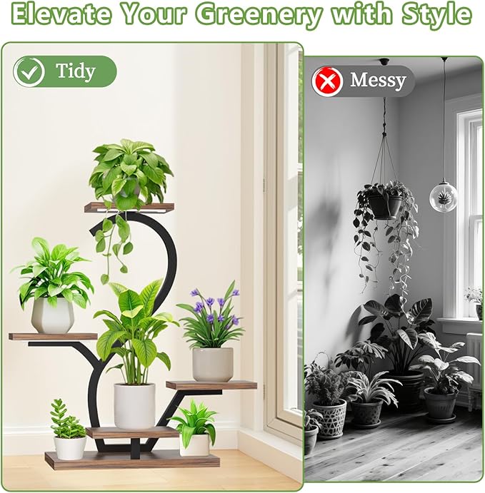 Plant Stand Indoor with Grow Lights - 5 Tiered Plant Shelf Indoor, 30"Corner Plant Stand for Indoor Plants,S-Shaped Metal Plant Stands for Multiple Plants, Flower Rack for Living Room, Balcony, Patio
