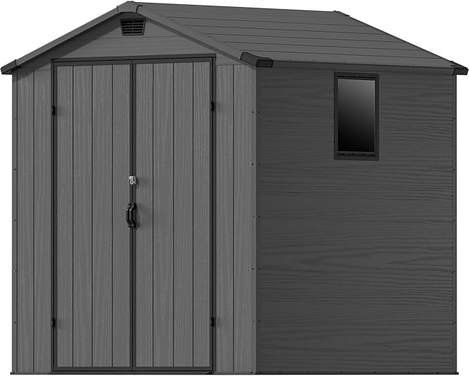 Devoko 6x6 FT Plastic Outdoor Storage Shed - Lockable Resin Tool Shed with Window & Floor - Easy Assembly for Garden, Backyard, Dark Gray