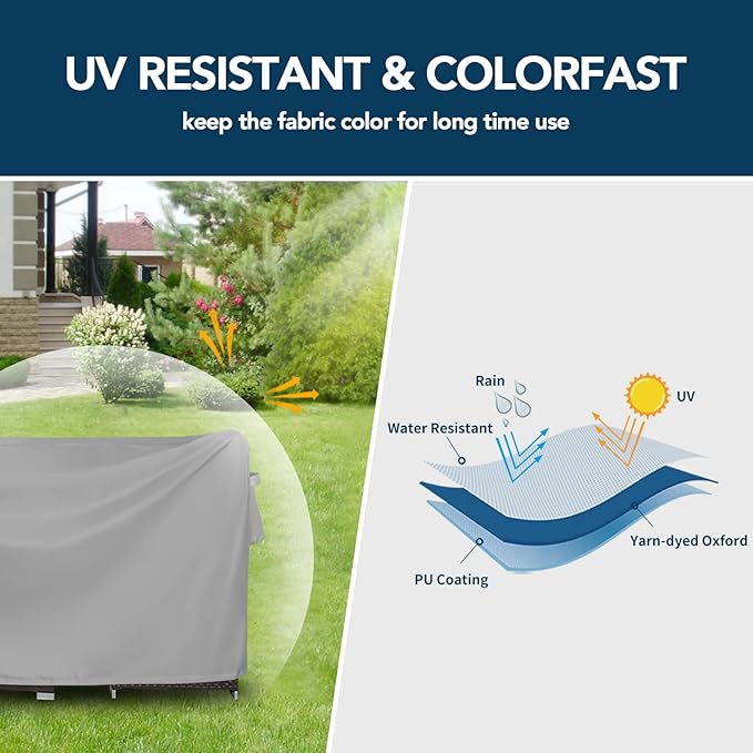 Easy-Going Square Patio Furniture Cover Waterproof Outdoor Dining Table and Chair Cover Anti-UV Outside Sectional Sofa Set Covers (76"L x 76"W x 28"H, Grey)