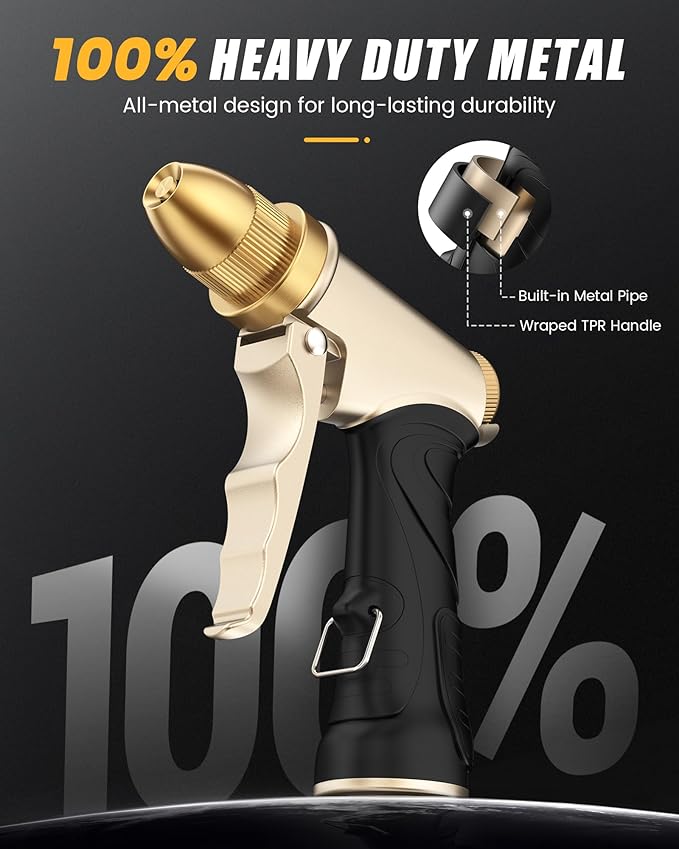 RAINPOINT Heavy Duty Metal Spray Nozzle for Garden Hose, High Pressure Garden Hose Nozzle with Adjustable Spray Patterns for Watering Plants, Car Washing, and Pet Showering (2 pcs)