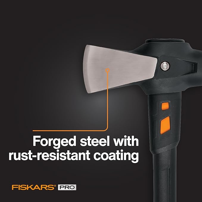 Fiskars Pro IsoCore Splitting Maul and Stainless Steel Axe, Wood Splitting Maul, IsoCore Shock Reduction & Forged Steel Head, 6 lb, 36”, Black/Orange