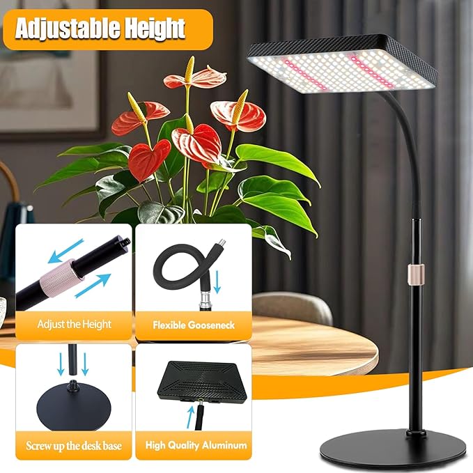 Smart Control Tabletop Grow Light with Timer, Simulate Midday Sunlight Full Spectrum Desk Plant Growing Lamps Seed Starting, 25W Bonsai Grow Lights for Indoor Plants, 16"-24" Height