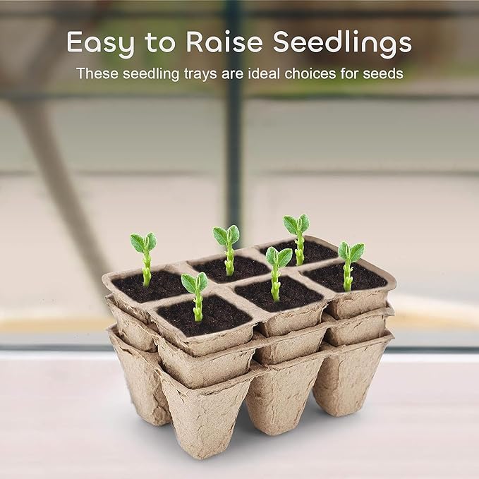 GROWNEER 144 Cells Peat Pots Seed Starter Trays 24 Packs Biodegradable Seedling Pots Germination Trays Organic Plant Starter Kit with 15 Pcs Plant Labels
