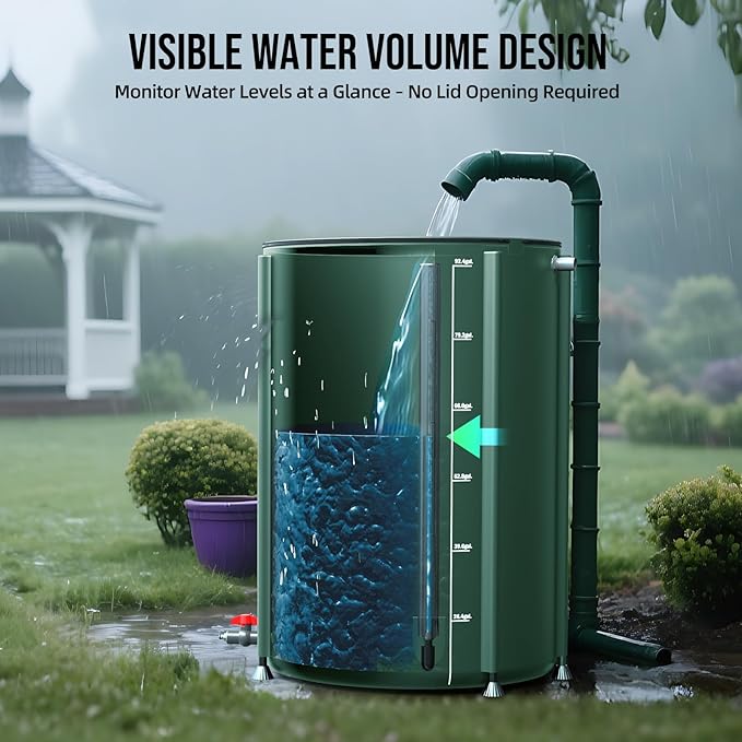 Collapsible Rain Barrel Water Collection System - 100 Gallon Portable Water Storage Tank,Foldable Rainwater Collect System Downspout, Water Catcher Container with Filter, Spigots＆Overflow Kit,Green