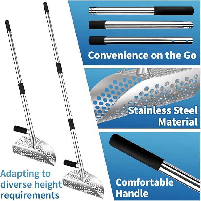 Metal Detector Sand Shovel - Stainless Steel Beach Metal Detecting Shovel with 10mm Holes, Ideal for Metal Detecting Treasure, Beach sifting, Excavation Tools (a26)