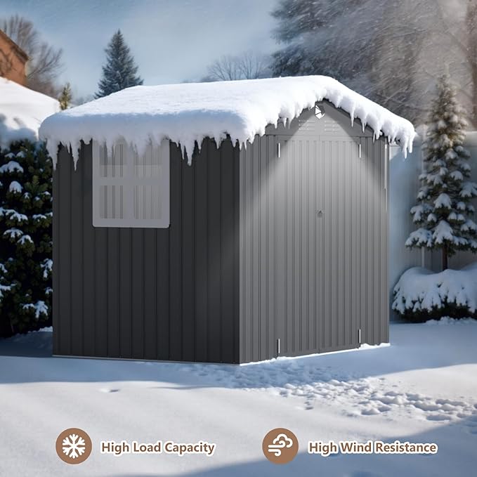8x6 FT Outdoor Storage Shed, Metal Garden Shed - Tool Storage Sheds with Lockable Doors & 1 Clear Window, Waterproof Outside Storage Building for Backyard, Patio (Black; Floor Not Included)