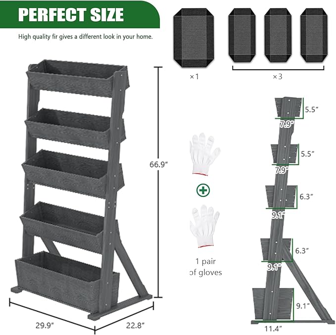 Wooden Vertical Raised Garden Bed, 5 Tier Garden Planters Raised Beds Freestanding Plant Stand Flower Rack Wooden Planter Box for Plants Herbs Flowers Vegetables Outdoor Indoor Gardening
