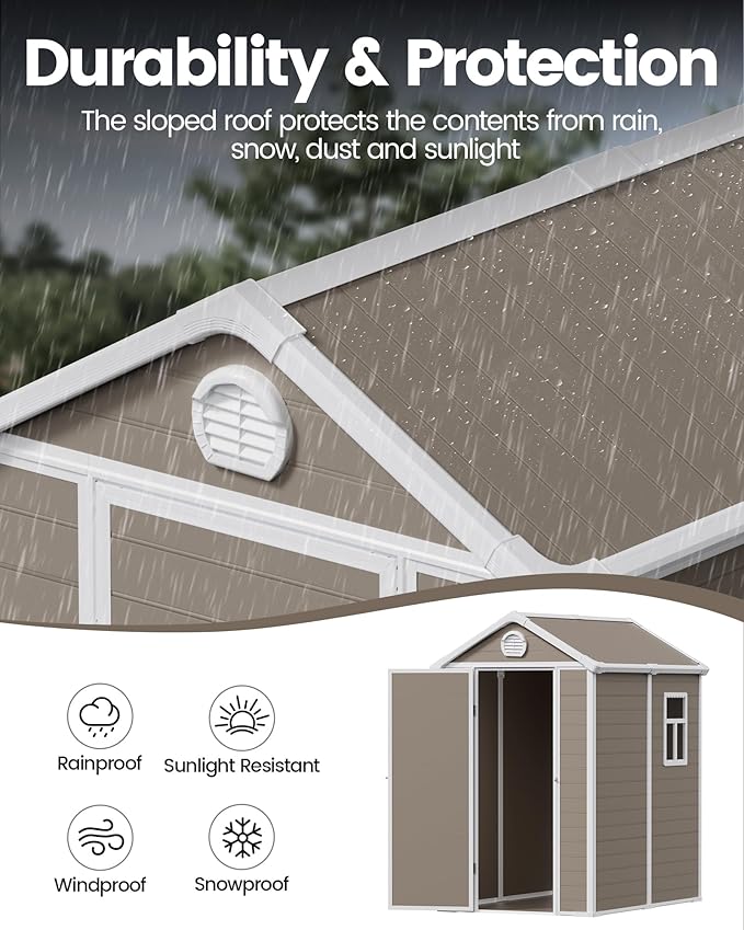 6x4.5 Large Outdoor Storage Shed with Floor, Spacious Tool Shed for Lawn Mower, Bike, and Patio Furniture, Includes Lockable Door and Ventilation, Warm Gray