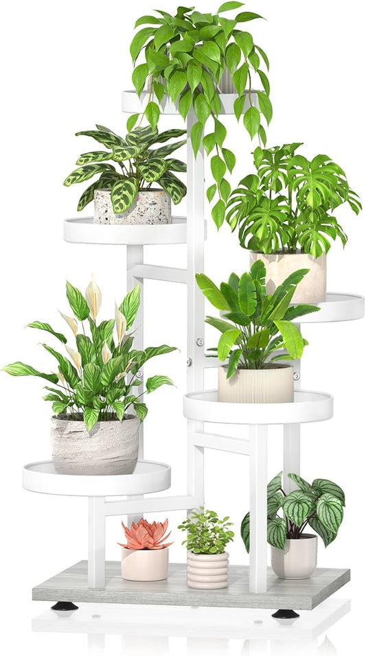 iDavosic.ly 5 Tier Plant Stand Indoor, Tiered Corner Metal Wood Multiple Flower Holder Shelf, Tall Orchid Display Rack for Patio Porch Living Room Balcony Outdoor, White