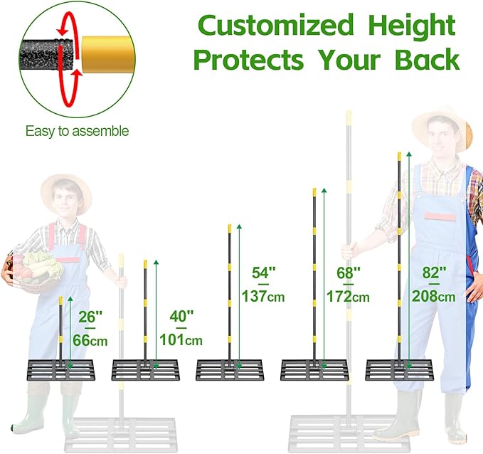 Lawn Leveling Rake 30”x10” Large Heavy Duty Metal Lawn Leveler with Long Adjustable Handle Proffesional Yard Leveling Rake for Soil Dirt Sand Compost Efficient Lawn Leveling Tool (6FT)