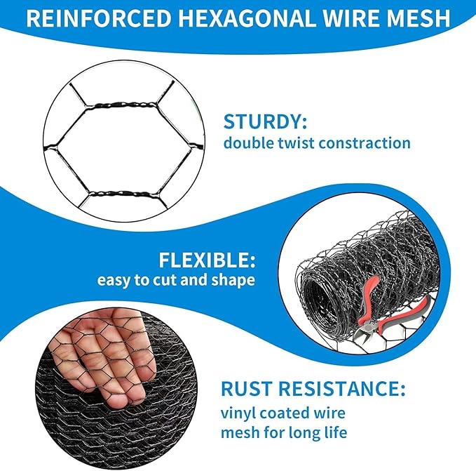 48'' x 50' Black Chicken Wire Fencing, 1 inch Chicken Wire and 20 Gauge Poultry Netting, Garden Mesh Fence Roll for Floral Arrangements/Crafts/Farm/Livestock/Pet Protection