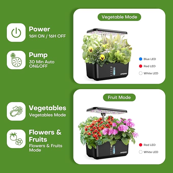 Ahopegarden Indoor Hydroponics Growing System: 10-Pod Smart Garden with Automated LED Light & Efficient Pump for Growing Herbs, Lettuce, Tomatoes - Hydroponic Planter for Home