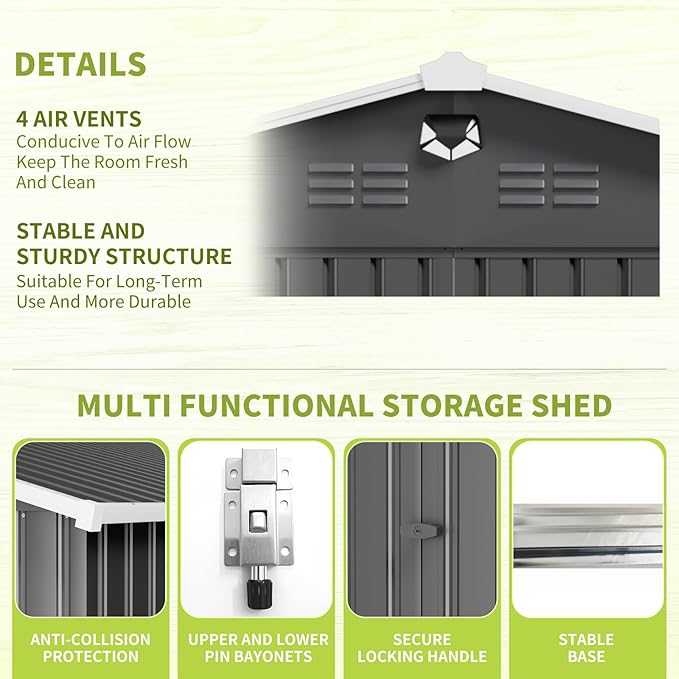 10x14 FT Metal Storage Shed, Outdoor Tool Sheds with Lockable Door, Large Heavy Duty Tool Sheds, Outside Waterproof Storage Building