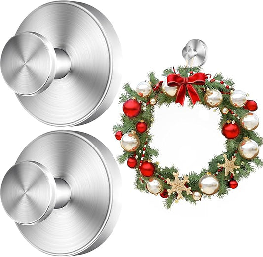 Suction Cup Hooks for Wreaths on Glass. 2026 Upgraded Drill-Free Suction Cup Hooks for Shower, Mirror, Wall, Hanging Towels (Brushed Silver, 2 Pieces)