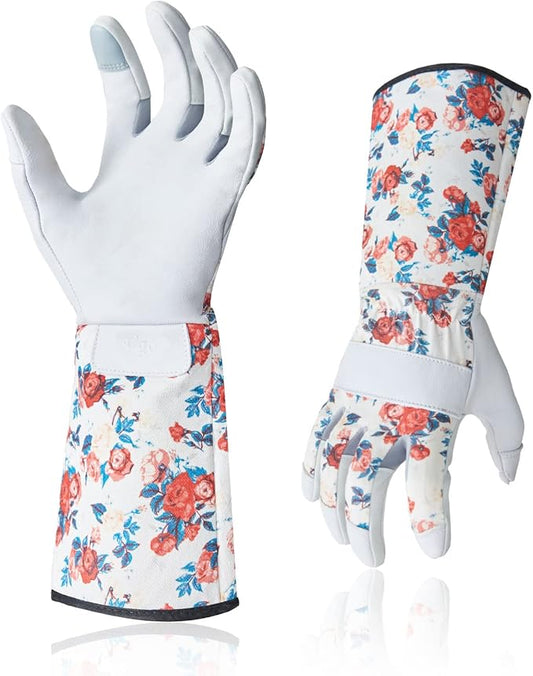 Vgo... 1-Pair Natural Genuine Goatskin Leather Gardening Gloves, Long Cuff Protection, High Dexterity Grip Gloves (Size L, White, GA9658-W)