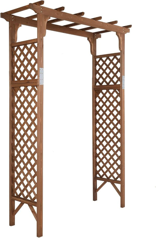 Outvita 7 Ft Wooden Garden Arbor Arch, Fir Wood Arbour Archway, Decorative Stand Trellis for Wedding Ceremony Decoration Plant Climbing Rose Vines Lawn Courtyard Dark Brown