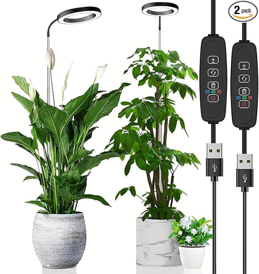 Grow Light for Indoor Plants, 6.3" Full Spectrum LED Plant Grow Light, 11.8-63in Height Adjustable Growing Lamp with Auto Timer 3H/9H/12H, 10 Dimmable Levels (Black 2 Pack)