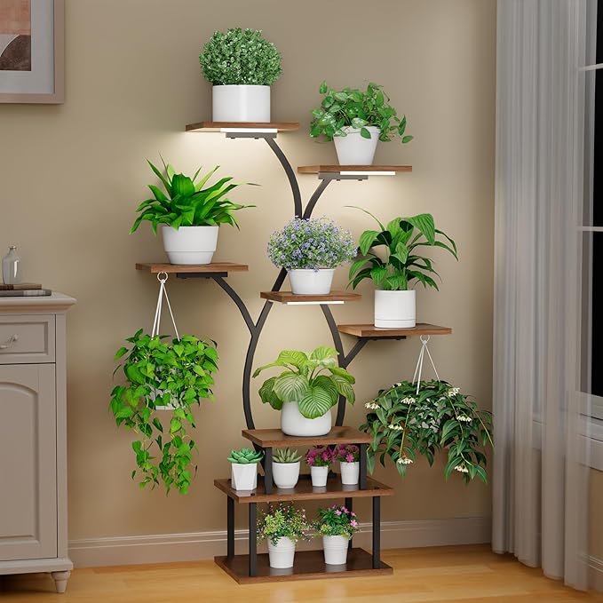 Plant Stand Indoor with Grow Light, 8 Tiered Indoor Plant Shel, 48" Tall Plant Stand for Indoor Plants,Metal Plant Flower Holder, Tree-Shaped Plant Rack for Patio, Home, Easy Assemble