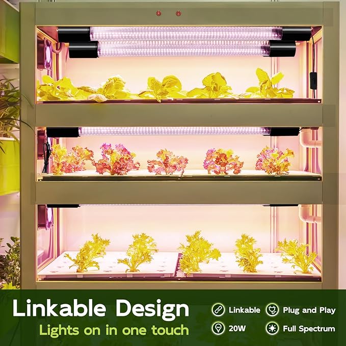 Hlite 16inch 2 Pack LED Grow Lights - Linkable Grow Lights for Indoor Plants, Full Spectrum Plant Lights Plug and Hanging Design with On/Off Switch Hanging Grow Light from seedling to Flowering, Black