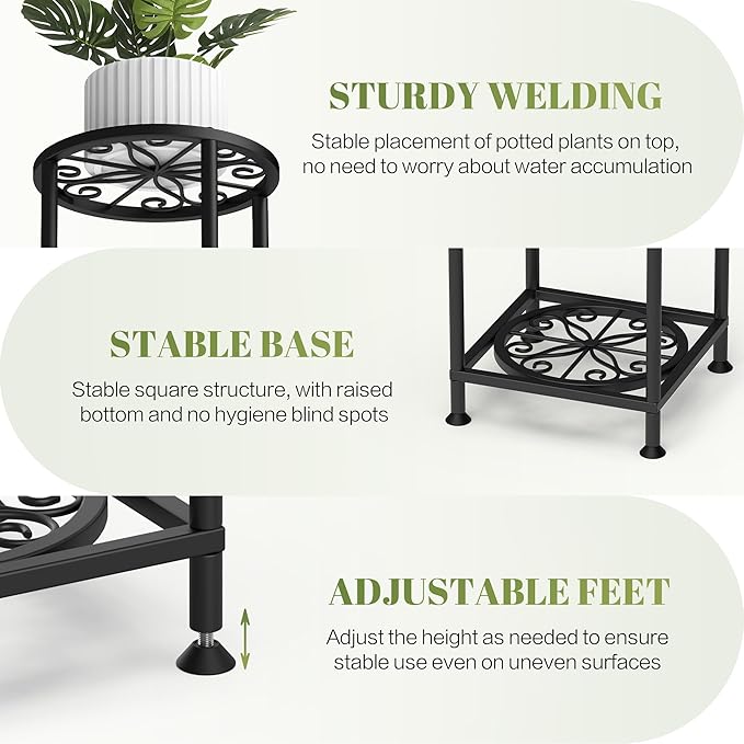 4 Tier Plant Stand Indoor Outdoor, Metal Flower Shelf Display Holder, Multiple Plants Corner Tall Flower Holders for Patio Balcony Porch Garden Living Room (Black)