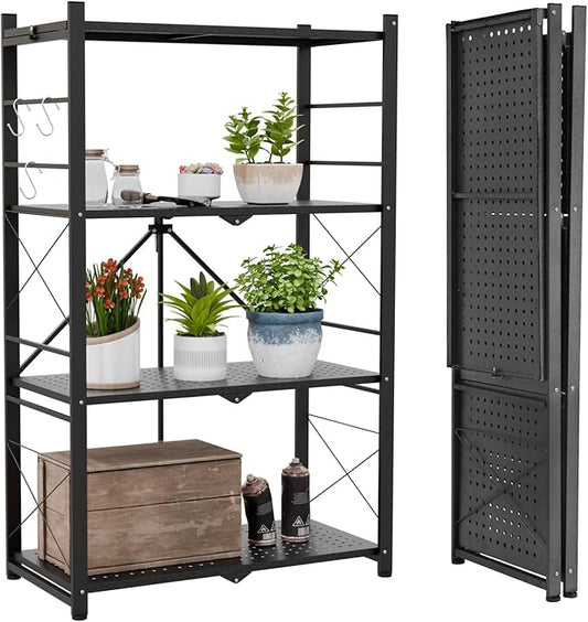 EAGLE PEAK 4-Tier Foldable Greenhouse Shelf, Heavy Duty Metal Storage Rack, No Assembly Steel Shelving Unit, Plant Stand for Greenhouse and Multi-Use Storage, 28”x14.6”x44.7”, 520 lbs, 1 Pack, Black