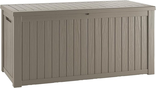 270 Gallon Resin Deck Box, Waterproof Outdoor Storage Box for Patio Furniture Cushions, Garden Tools, and Pool Accessories, Large Lockable UV-Resistant Storage Bin Bench Cabinet for Outside, Grey