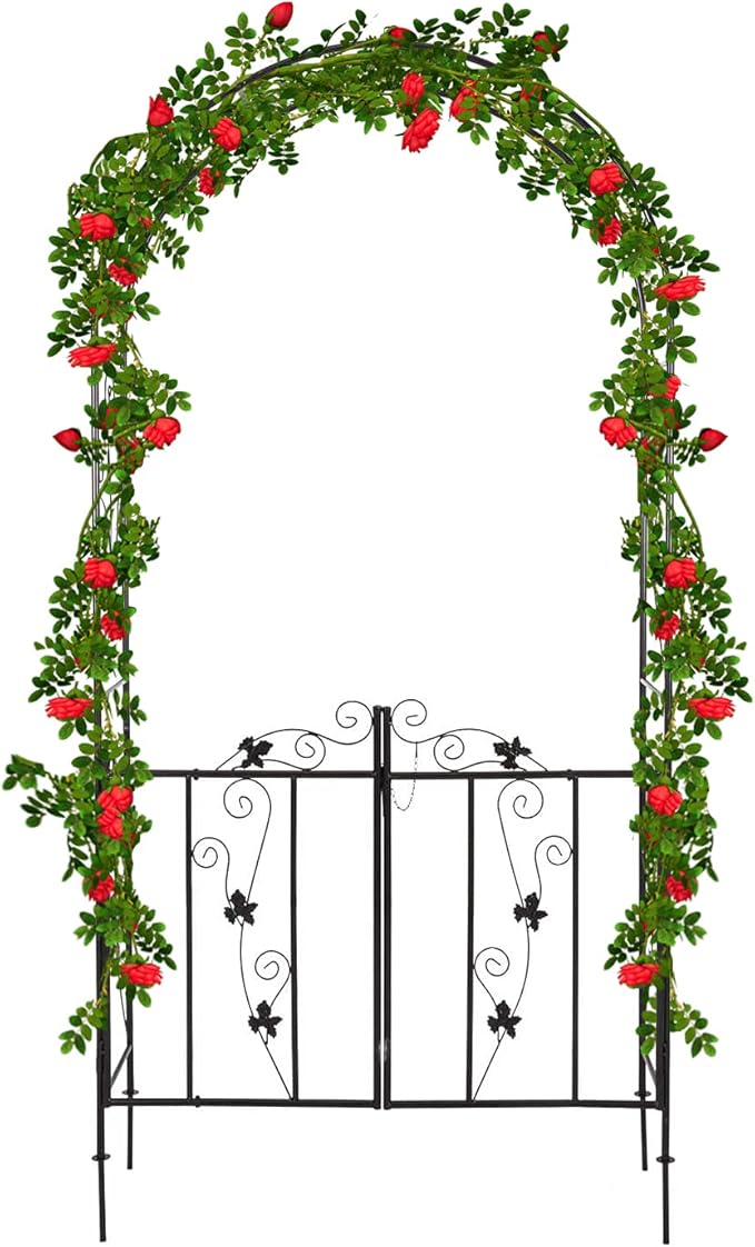 Kintness Garden Arch Arbor with Gate Trellis Arbour Archway for Climbing Plants Outdoor Garden Lawn Backyard …
