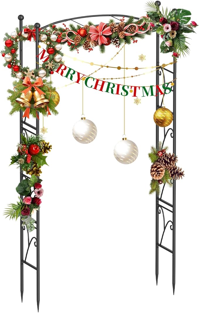 Garden Arch Trellis 7FT Wedding Arch Backdrop Stand, Metal Garden Arbor Trellis for Plant Climbing Outdoor, Plant Arch with Anchored Pile, Flower Stand Balloon Decor, Archway Pergola