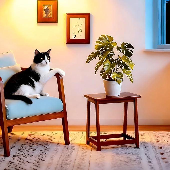Wood End Table Side Table Tall Seat Stool Dining Stool Wooden Plant Stand Indoor Bedside Table Nightstand Plant Table Bathroom Flower Pot Stand for Living Room Bedroom Kitchen (Chocolate)