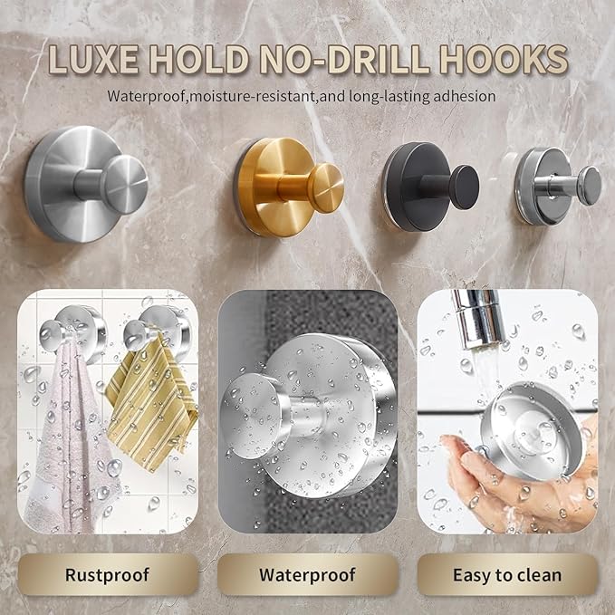 2026 Upgraded Drill-Free Suction Cup Hooks, Stainless Steel Suction Cup Hooks for Shower, Mirror, Wall, Bathroom, Glass, Hanging Towels - 4 Pack, Black